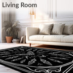 Black White Winged Eagle Feather Circle Rug
