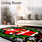 Christmas Santa Claus Black Festive Wreath Rug