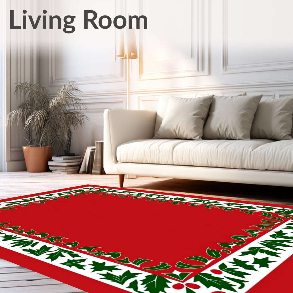 Vibrant Red Holly Berry Border Rug
