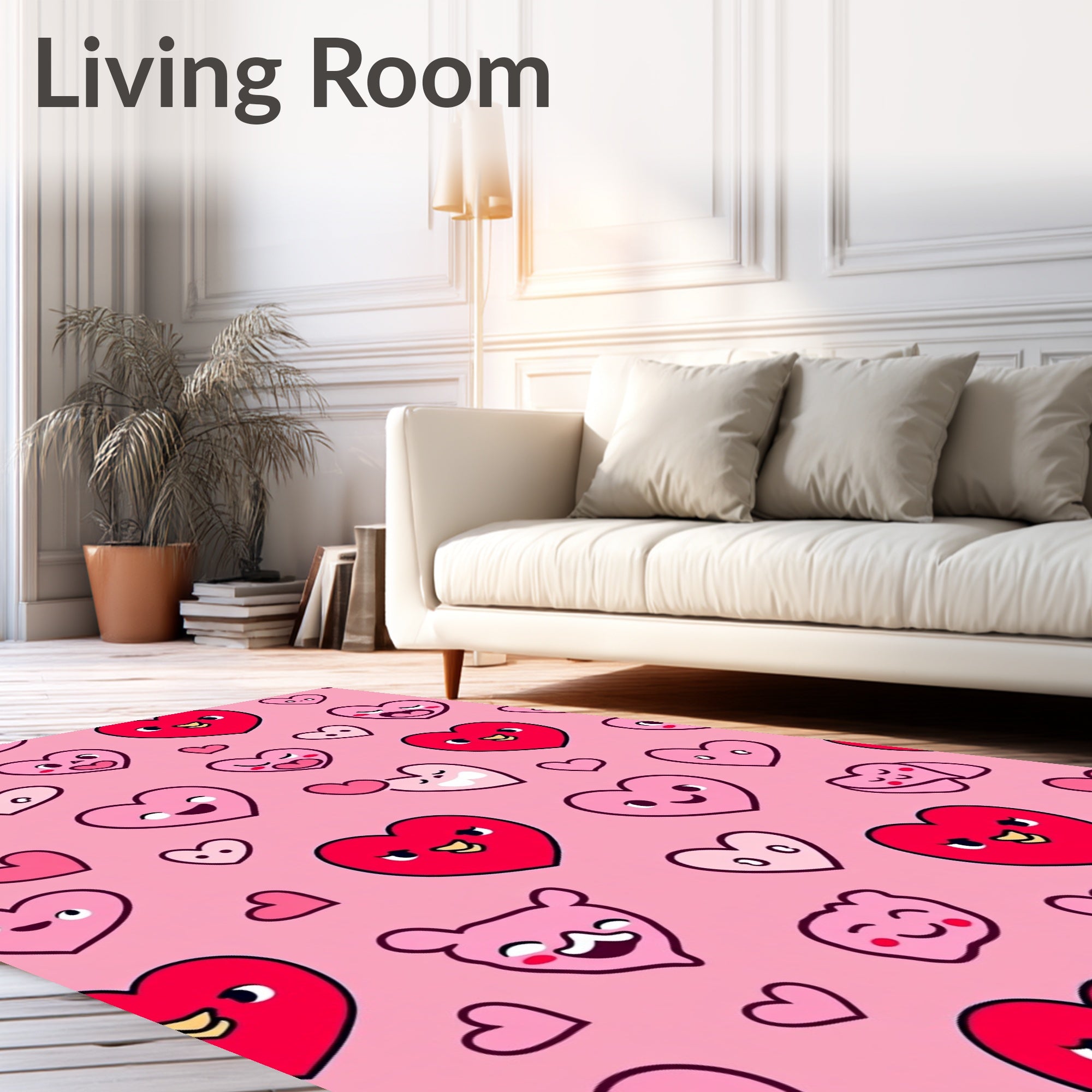 Playful Pink Heart Characters Collection Rug