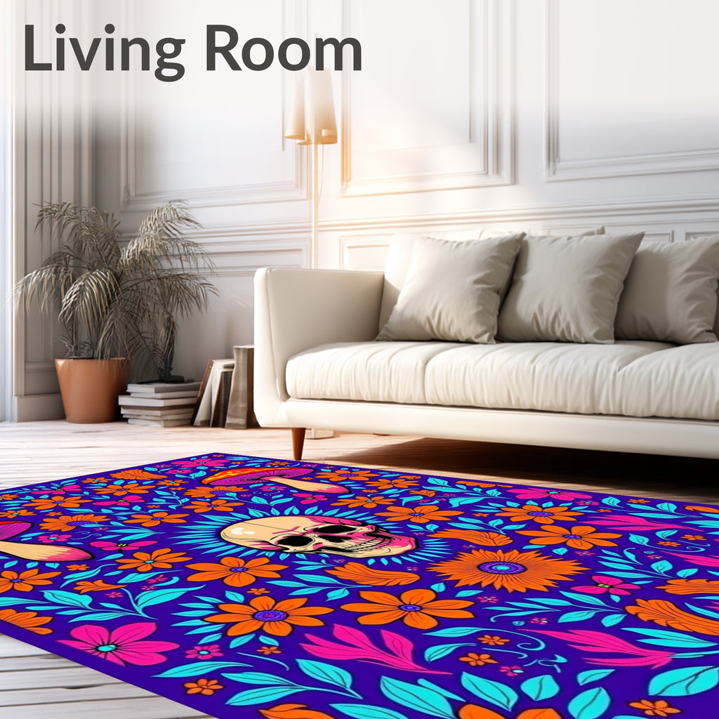 Psychedelic Skull Mushroom Floral Whimsy Rug