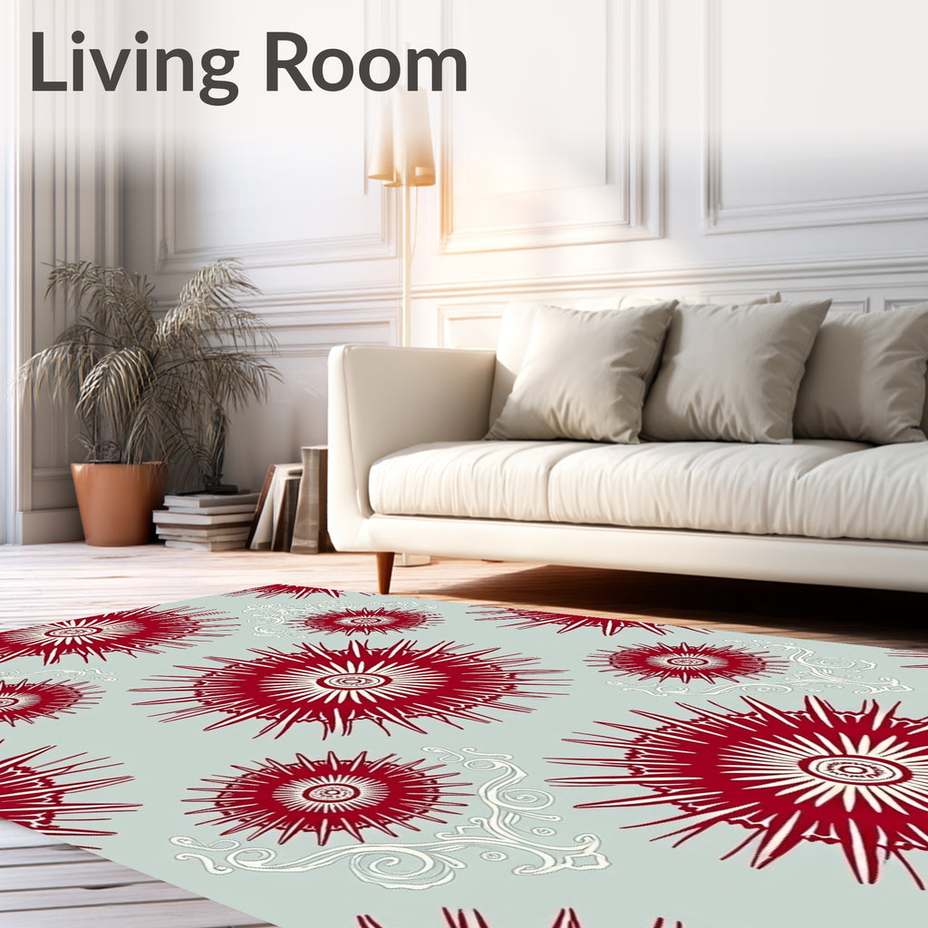 Crimson Starburst Scroll Art Rug