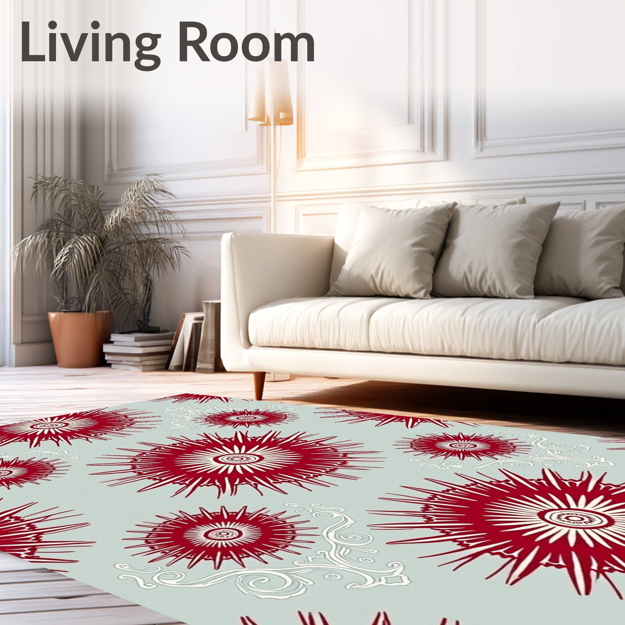 Crimson Starburst Scroll Art Rug