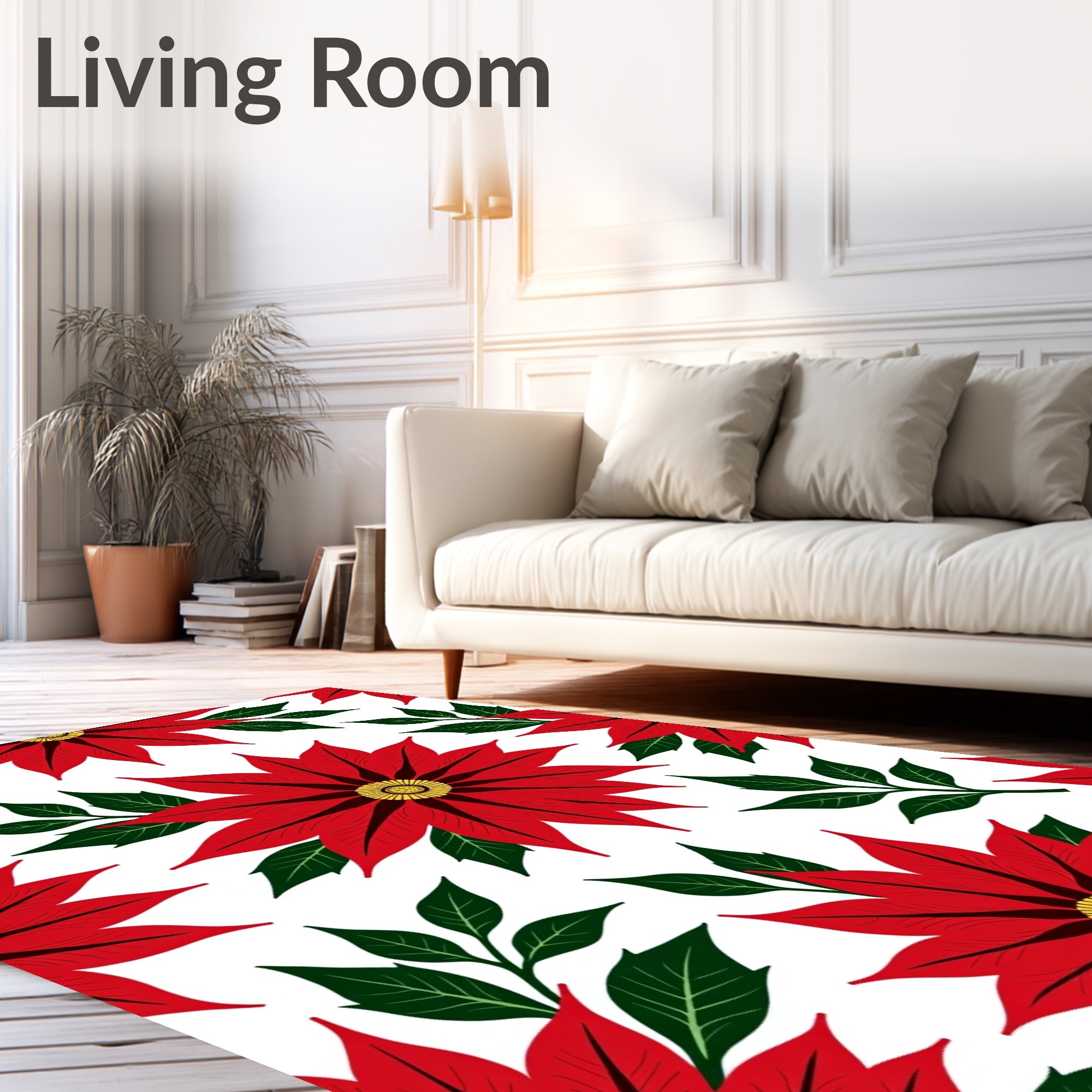 Red Poinsettia Floral Botanical Rug
