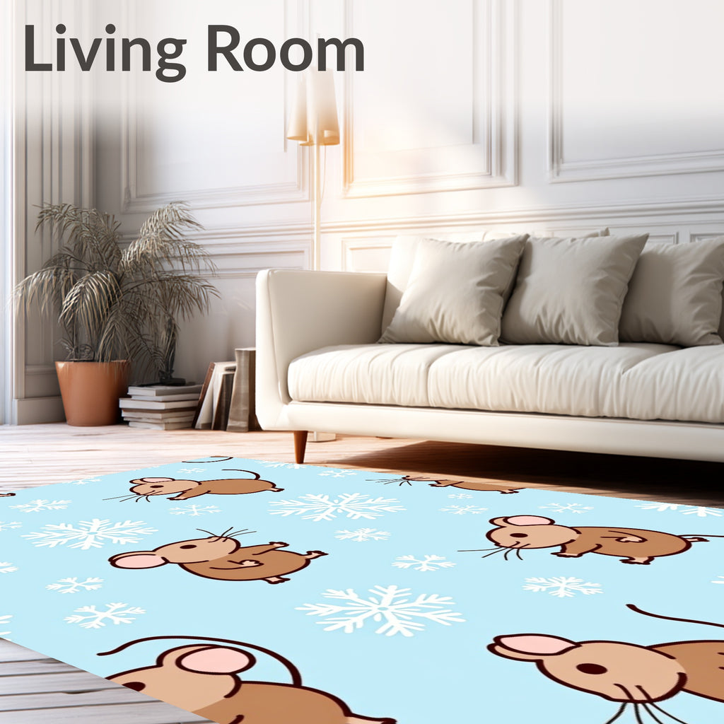 Cute Mice Snowflakes Light Blue Rug