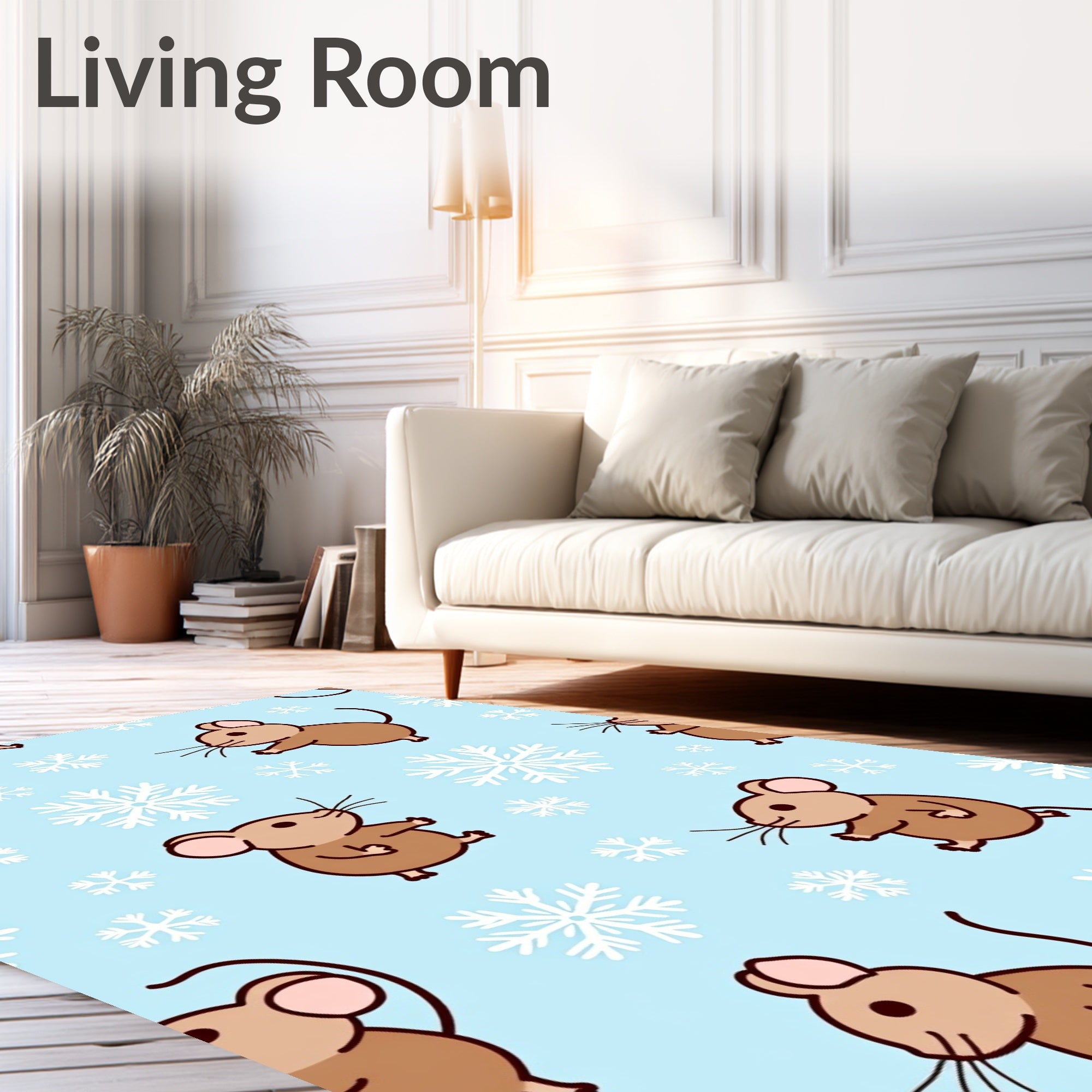 Cute Mice Snowflakes Light Blue Rug