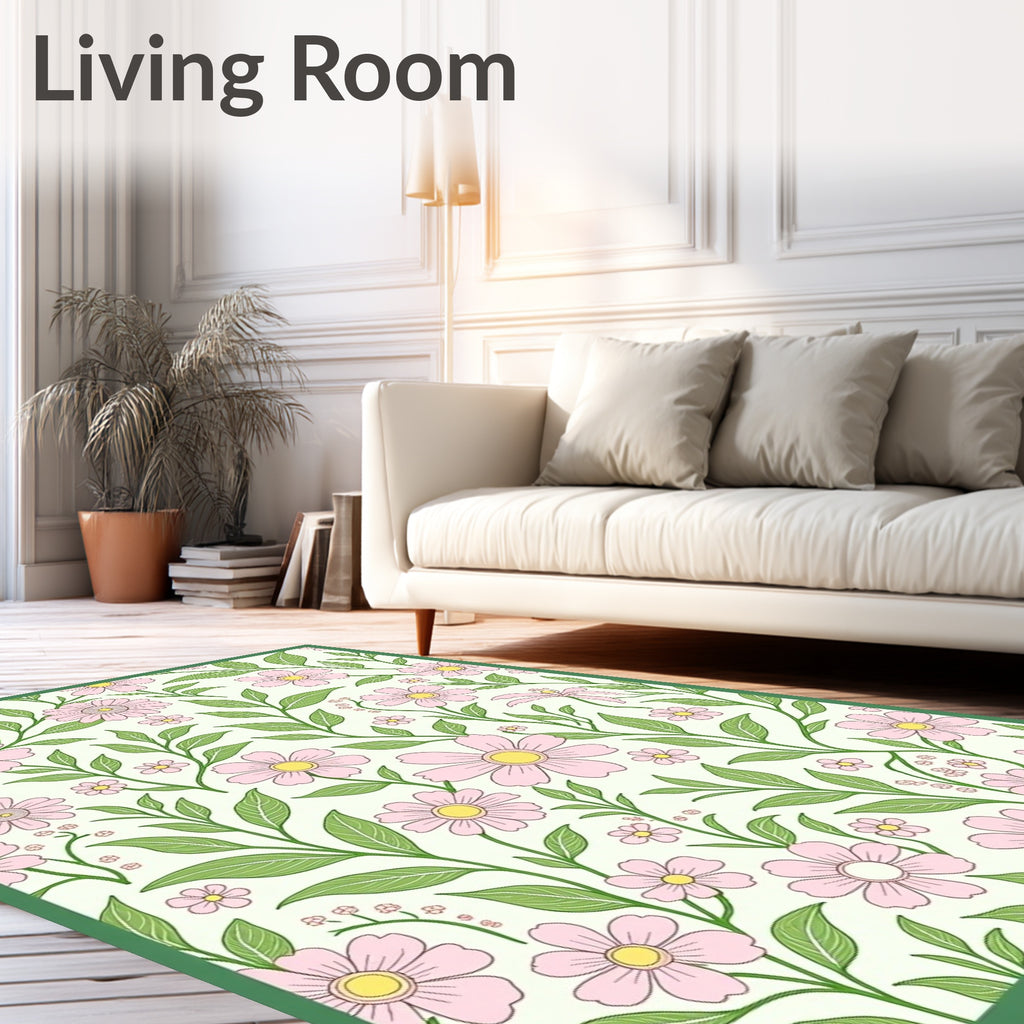 Delicate Pink Floral Vines Garden Rug