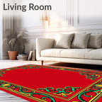 Bold Red Emerald Swirl Frame Rug