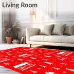 Winter Village Snowflakes Red White Rug