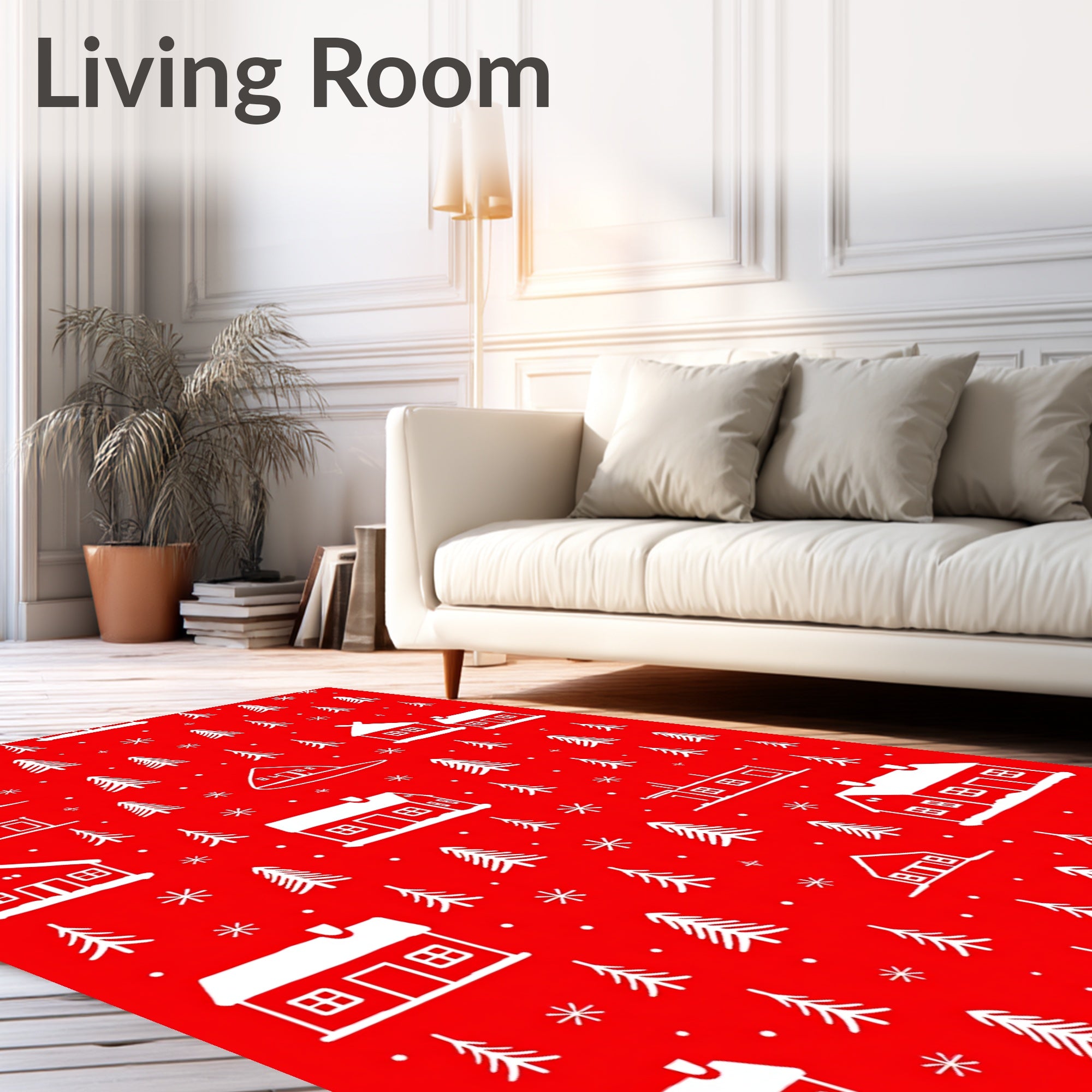 Winter Village Snowflakes Red White Rug
