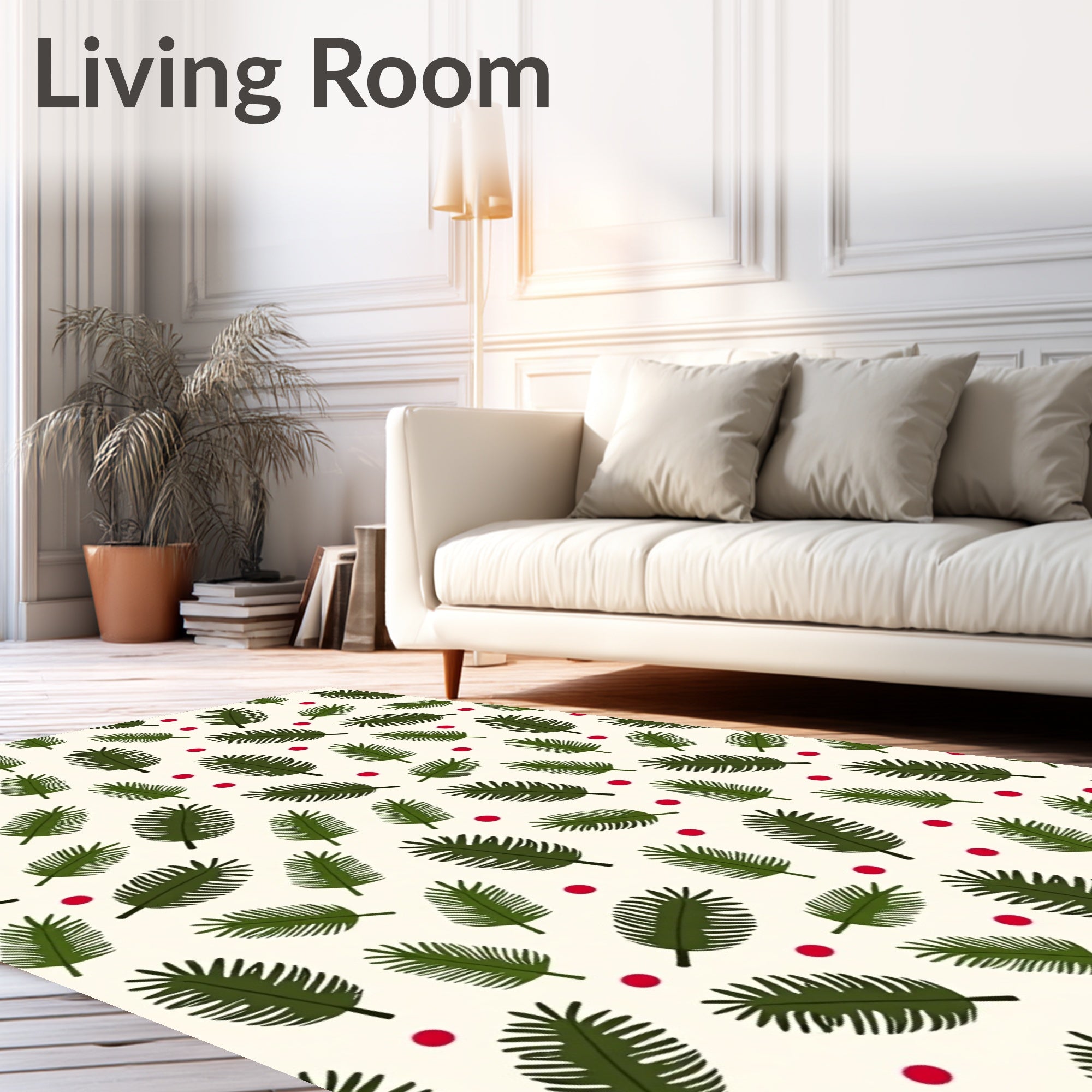 Evergreen Frond Red Dot Cluster Rug