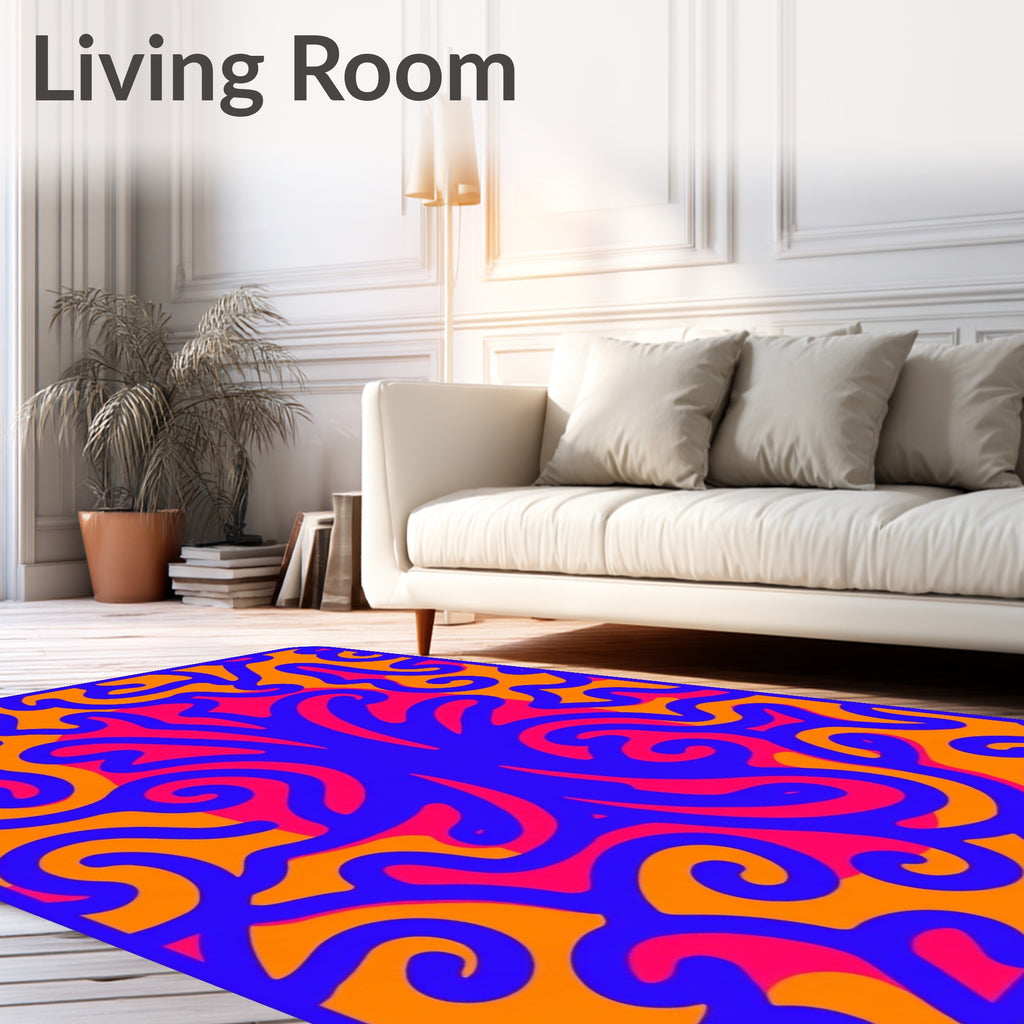 Vibrant Orange Blue Swirling Abstract Rug