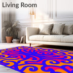 Vibrant Orange Blue Swirling Abstract Rug