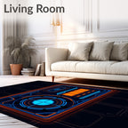 Futuristic Orange Blue Tech Display Rug