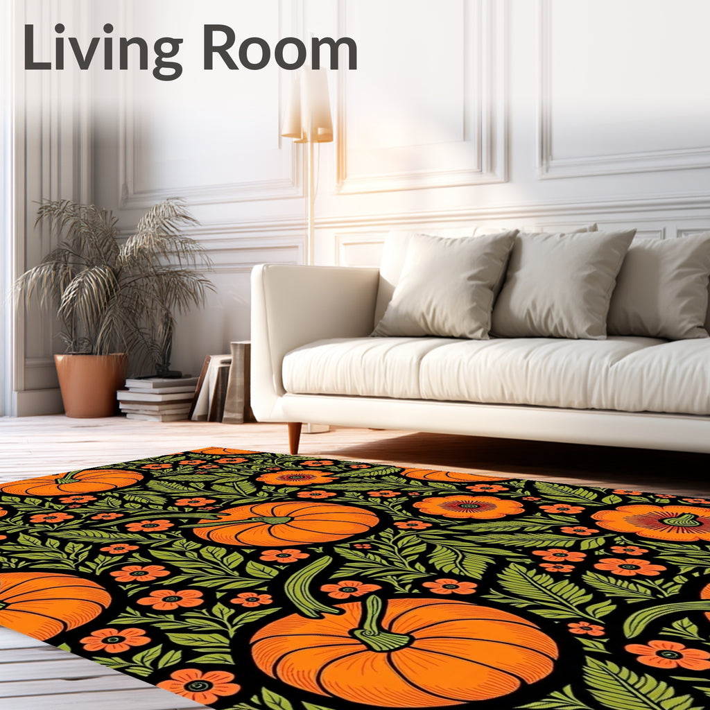 Orange Pumpkin Floral Black Garden Rug
