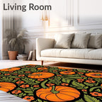 Orange Pumpkin Floral Black Garden Rug