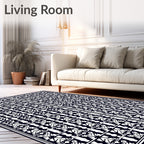 Black White Historic Scrollwork Border Rug