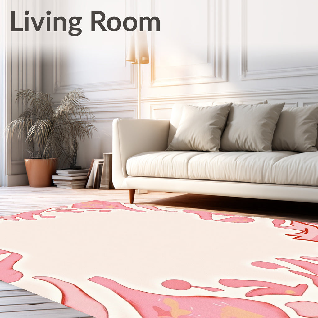 Coral Blush Abstract Organic Shapes Rug