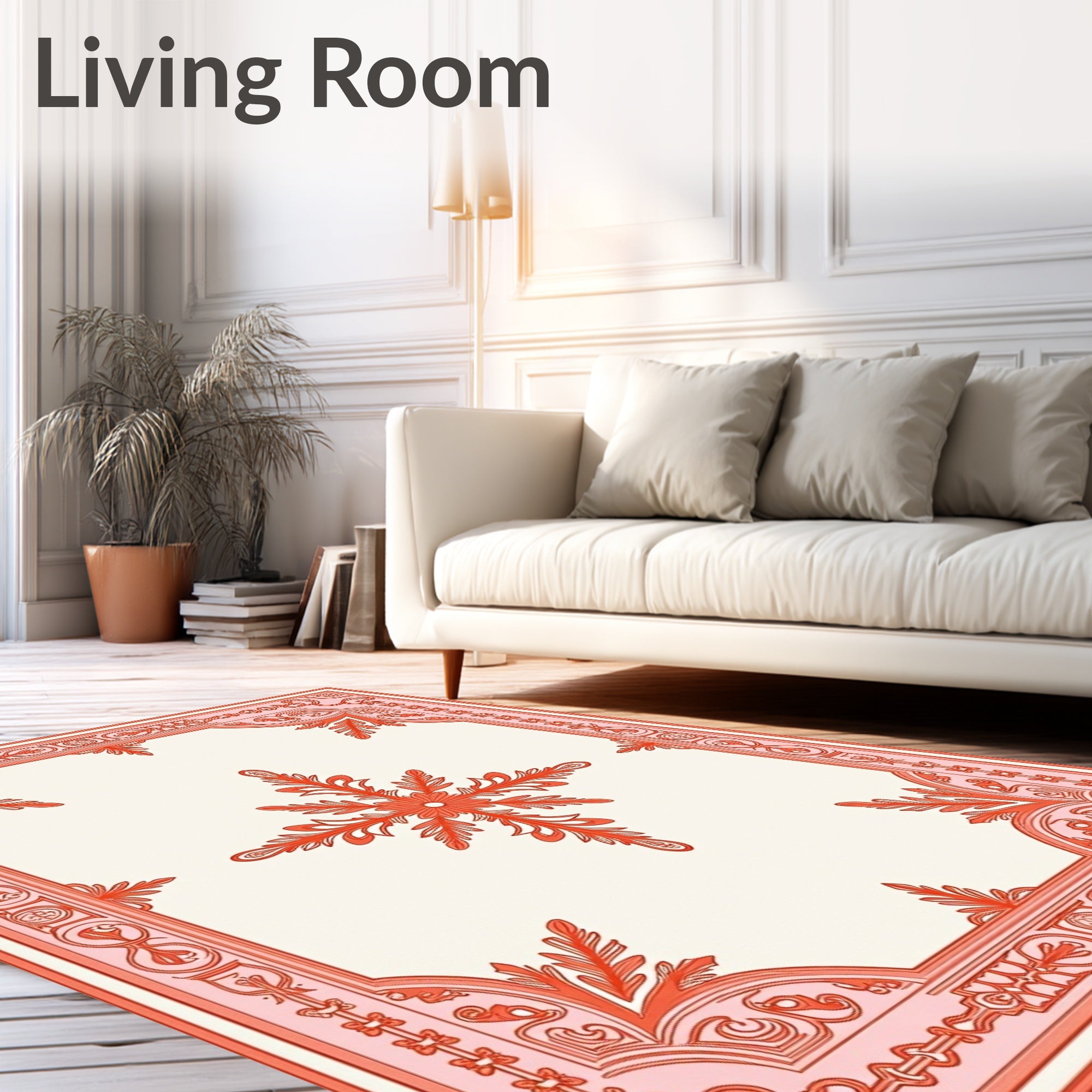 Coral Blossom Medallion Border Rug