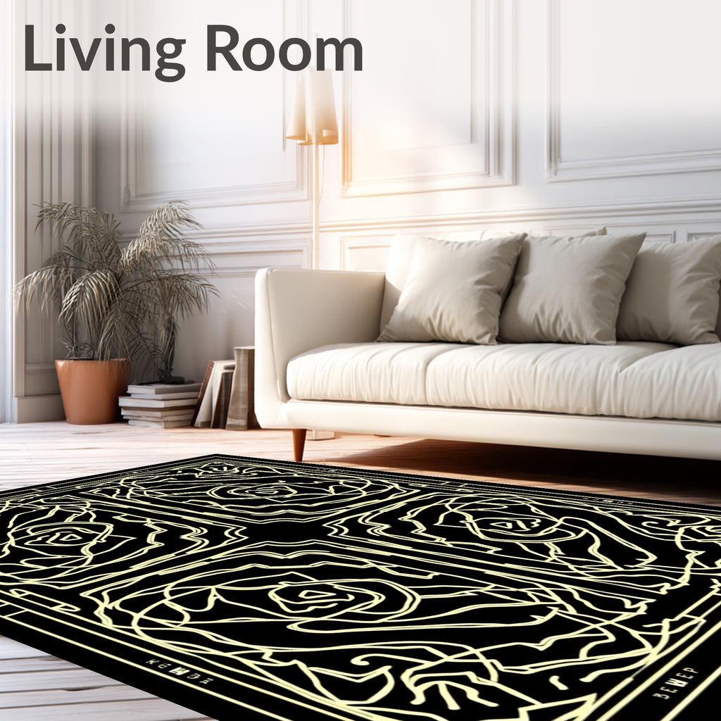 Yellow Outline Rose Garden Square Rug