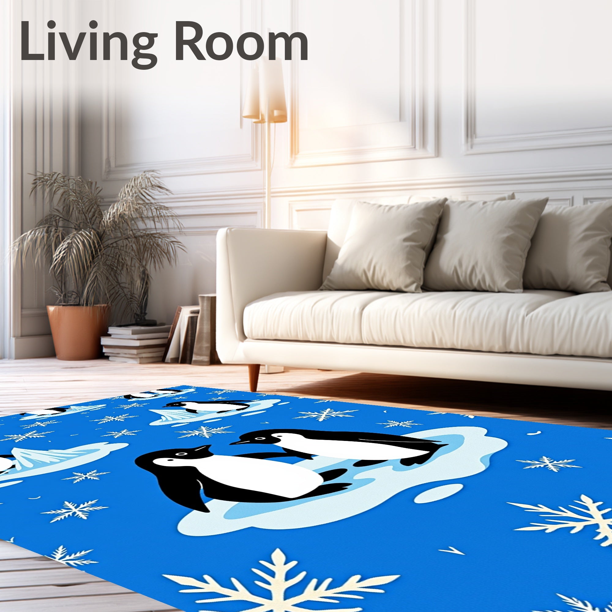 Two Playful Penguins on Ice Floes Rug