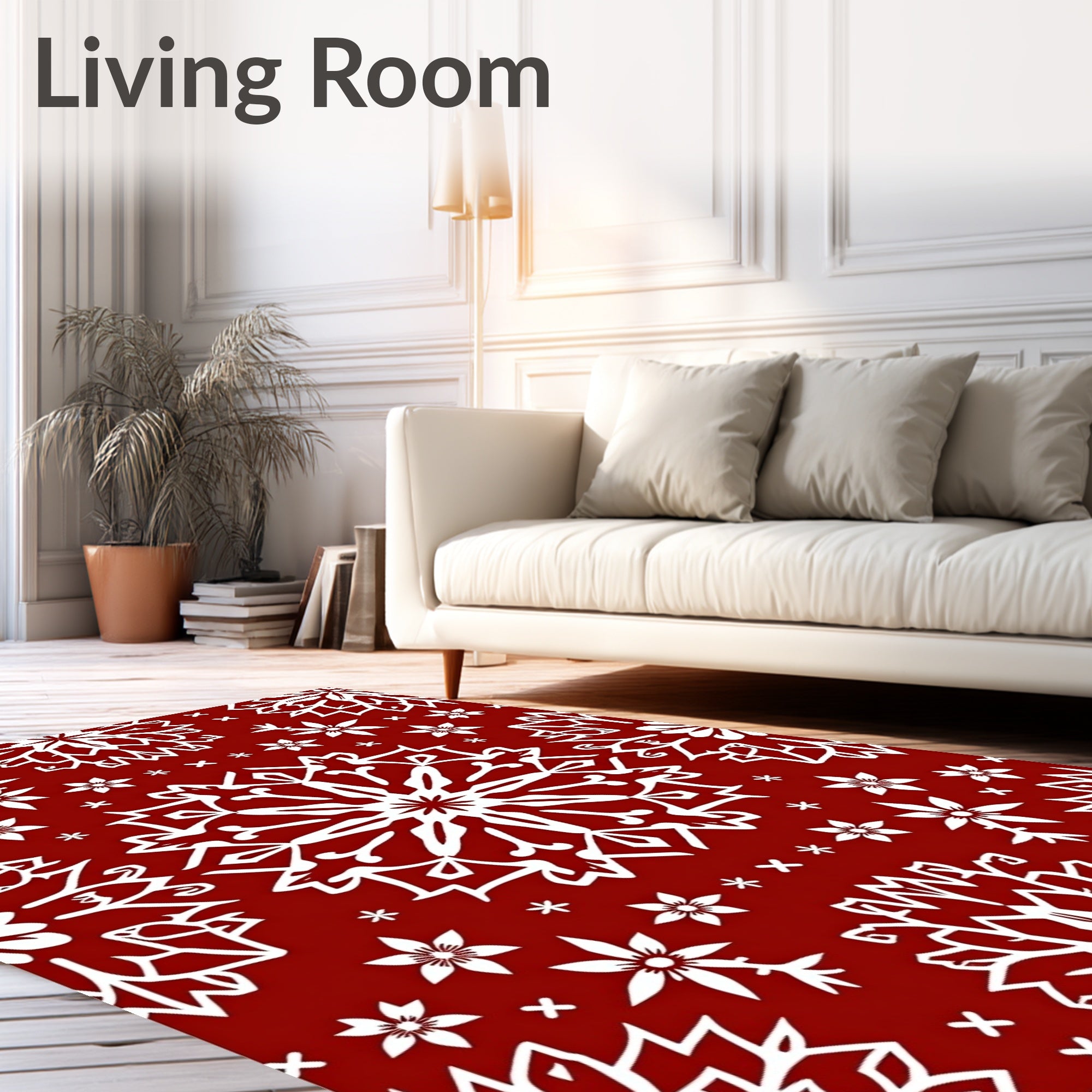 Classic Red Snowflake Mandala Decor Rug