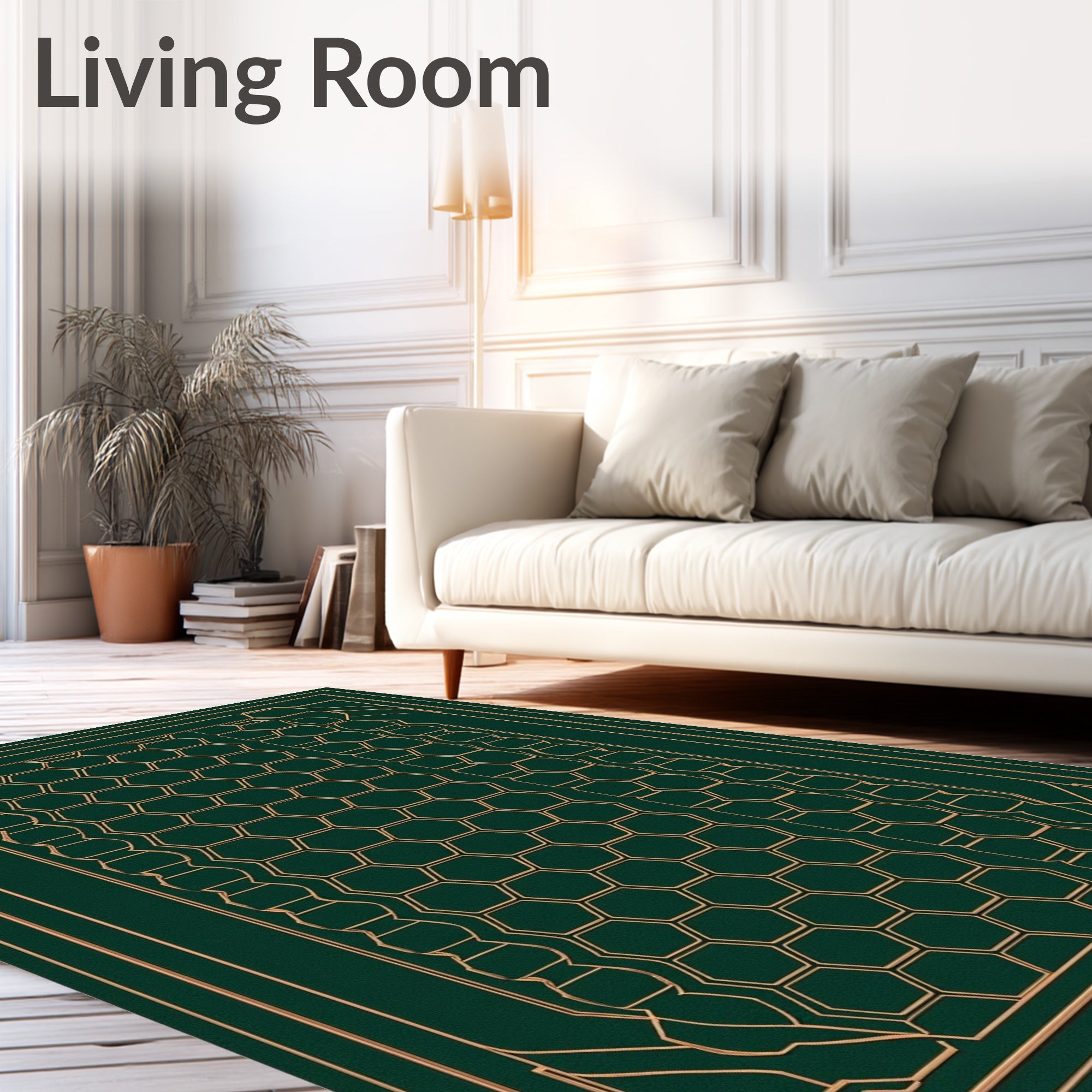 Emerald Gold Geometric Hexagon Art Deco Rug