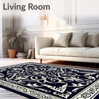 Midnight Ivory Ornate Floral Rug