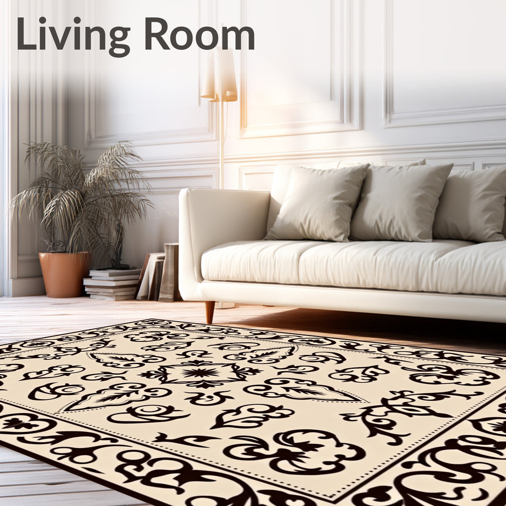 Classic Dark Beige Floral Border Rug