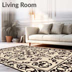 Classic Dark Beige Floral Border Rug