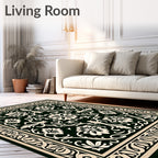 Black Ivory Floral Scroll Medallion Rug