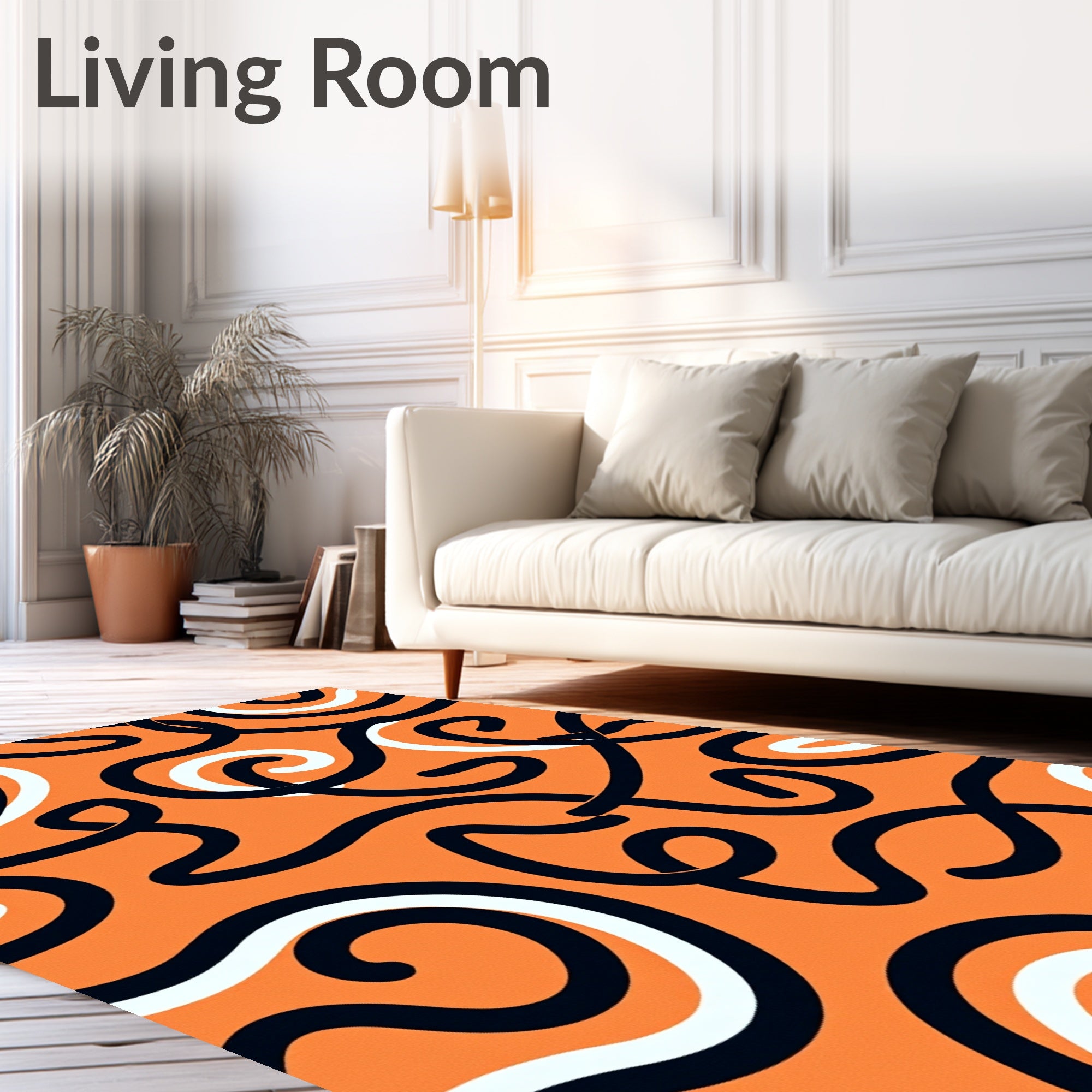 Dynamic Orange Swirl Abstract Rug