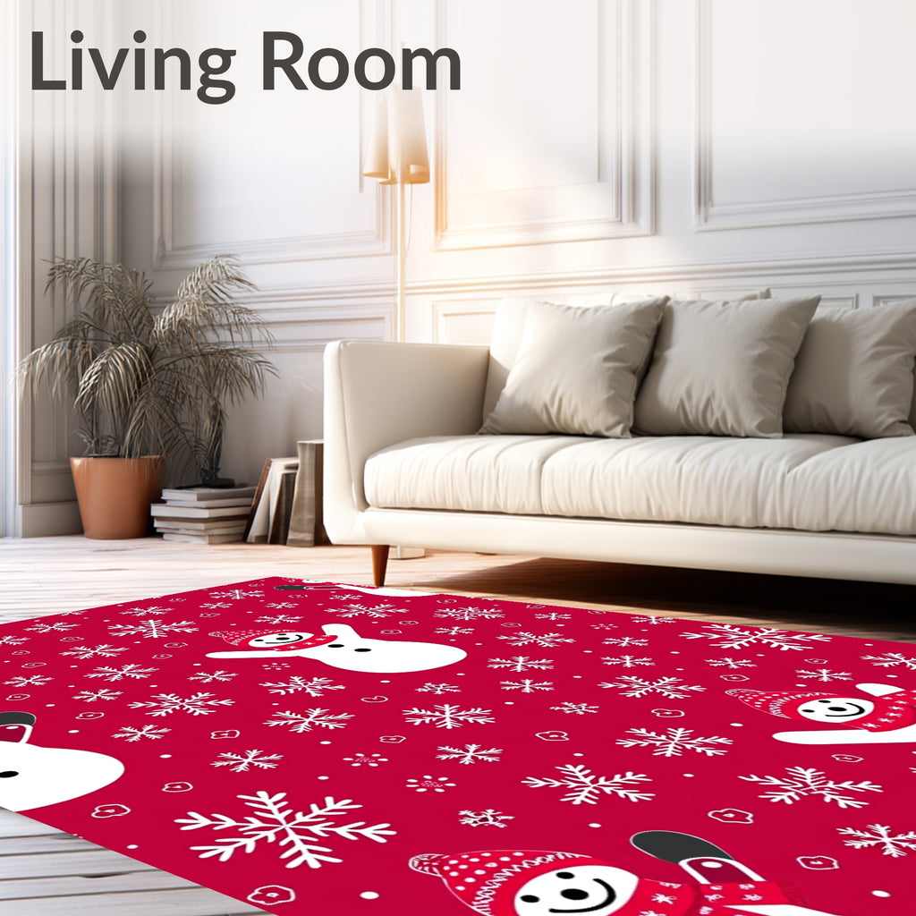 Charming Snowman Snowflake Holiday Background Rug