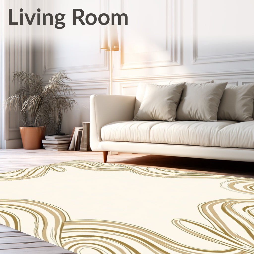 Golden Swirl Lines Border Rug