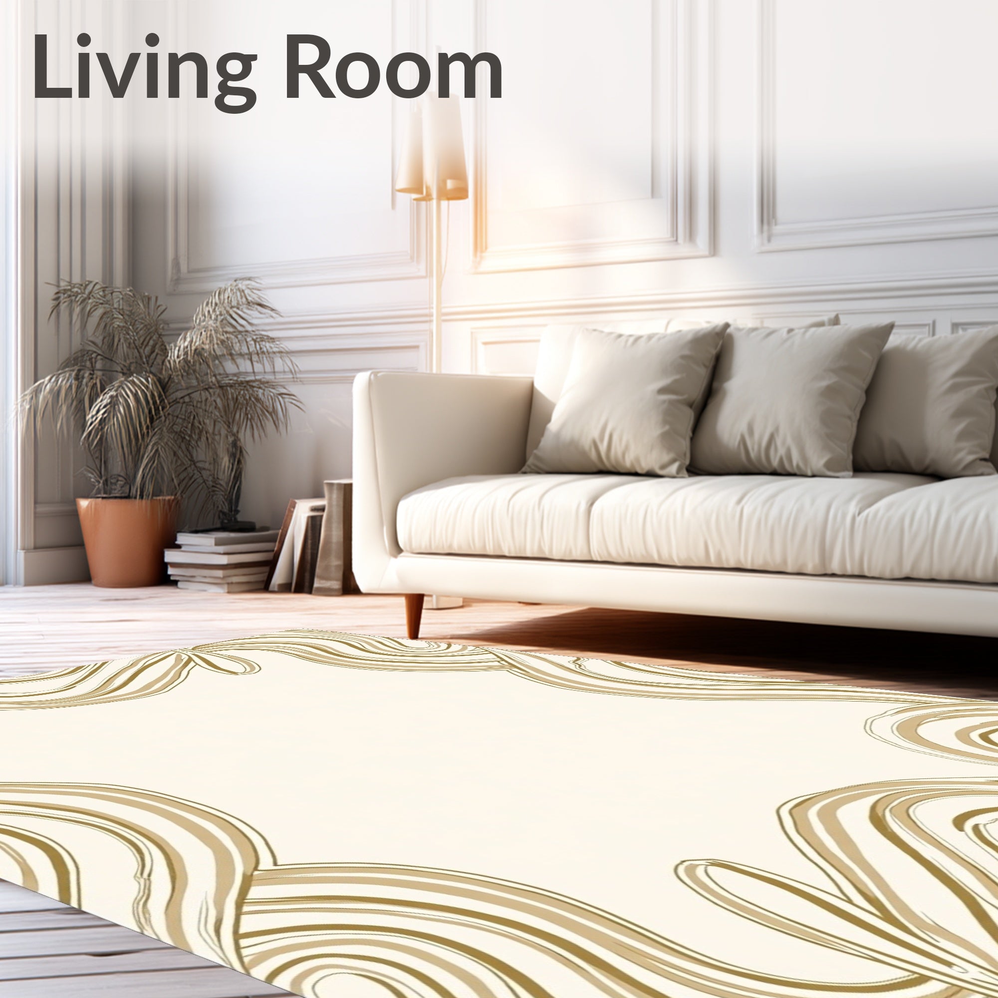 Golden Swirl Lines Border Rug