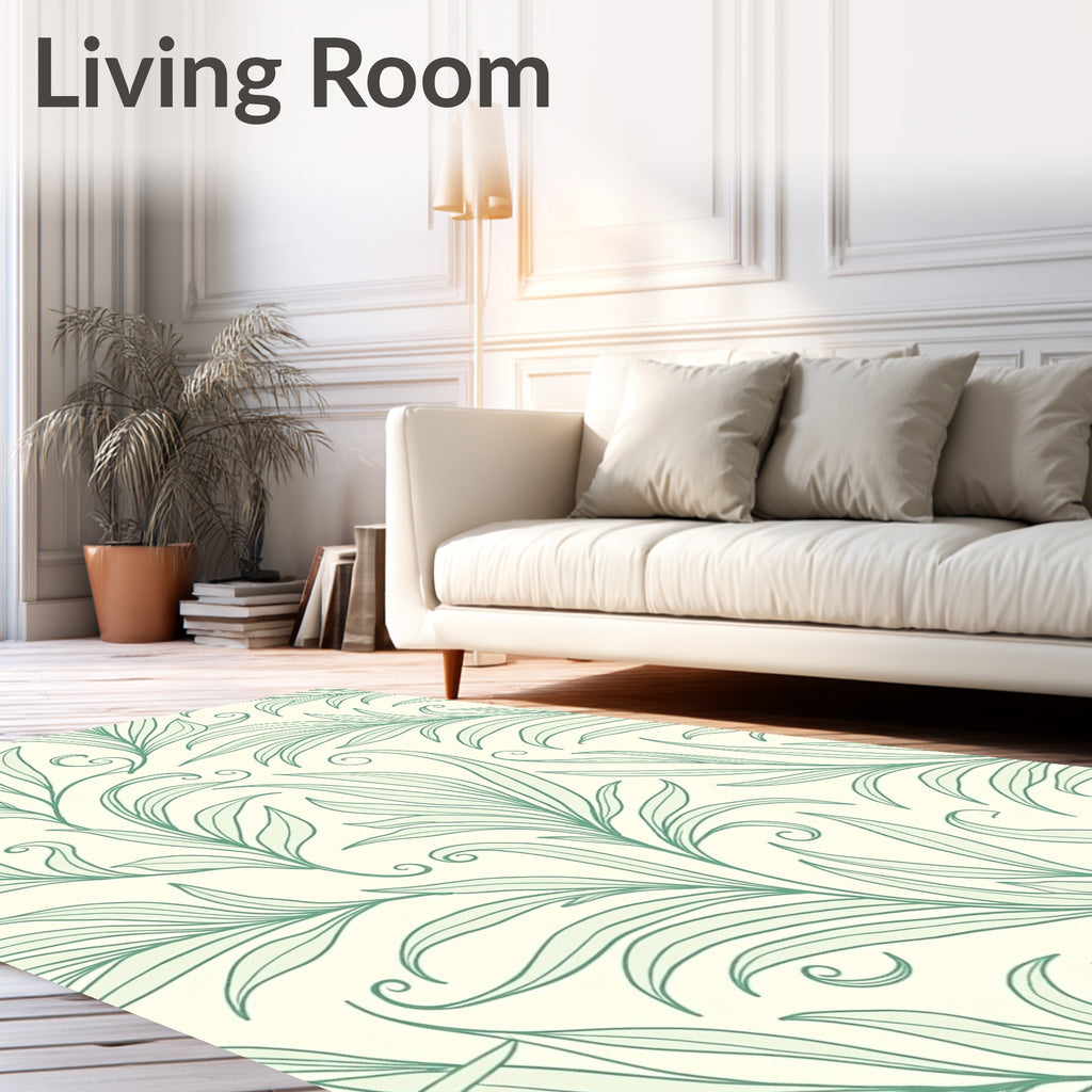 Coastal Green Leafy Swirls Rug