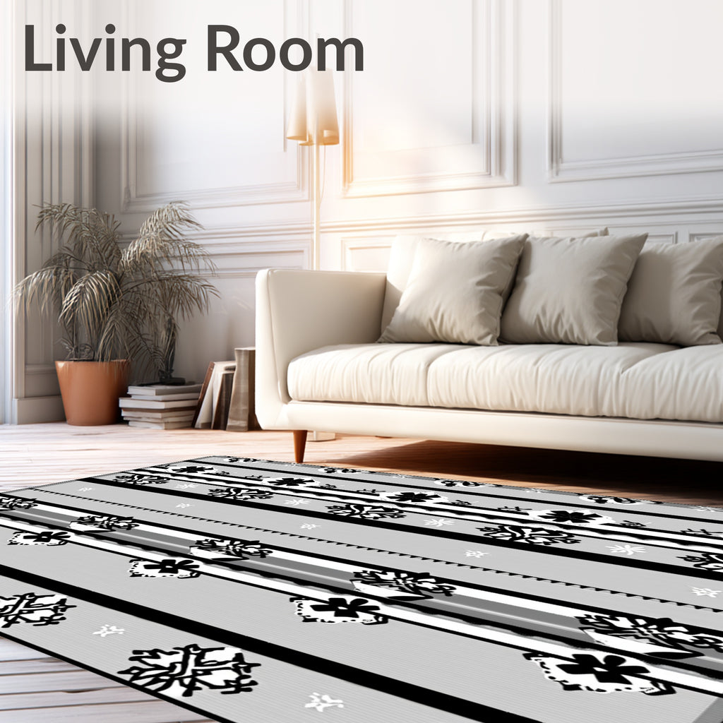 Monochromatic Snowflake Stripe Geometric Rug