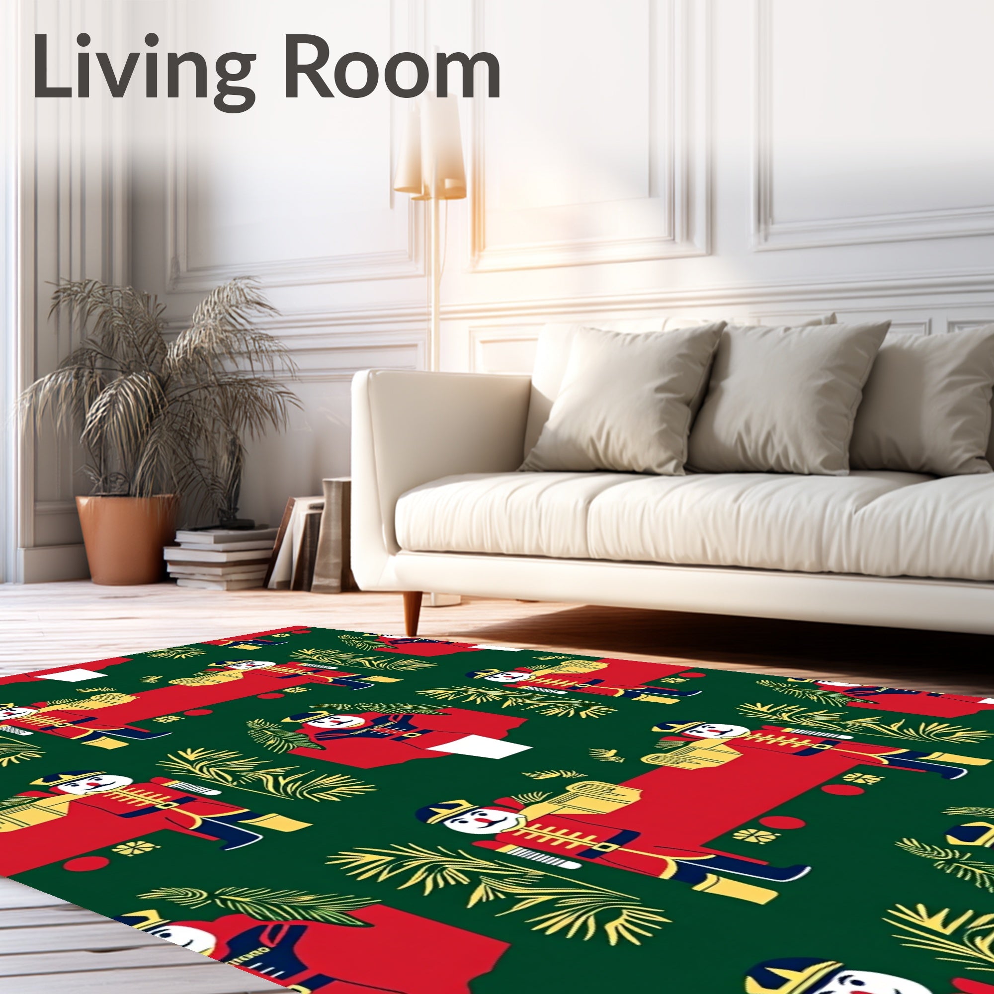 Festive Nutcracker Soldier Green Red Rug