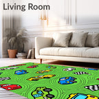 Whimsical Racing Cars Green Swirls Rug