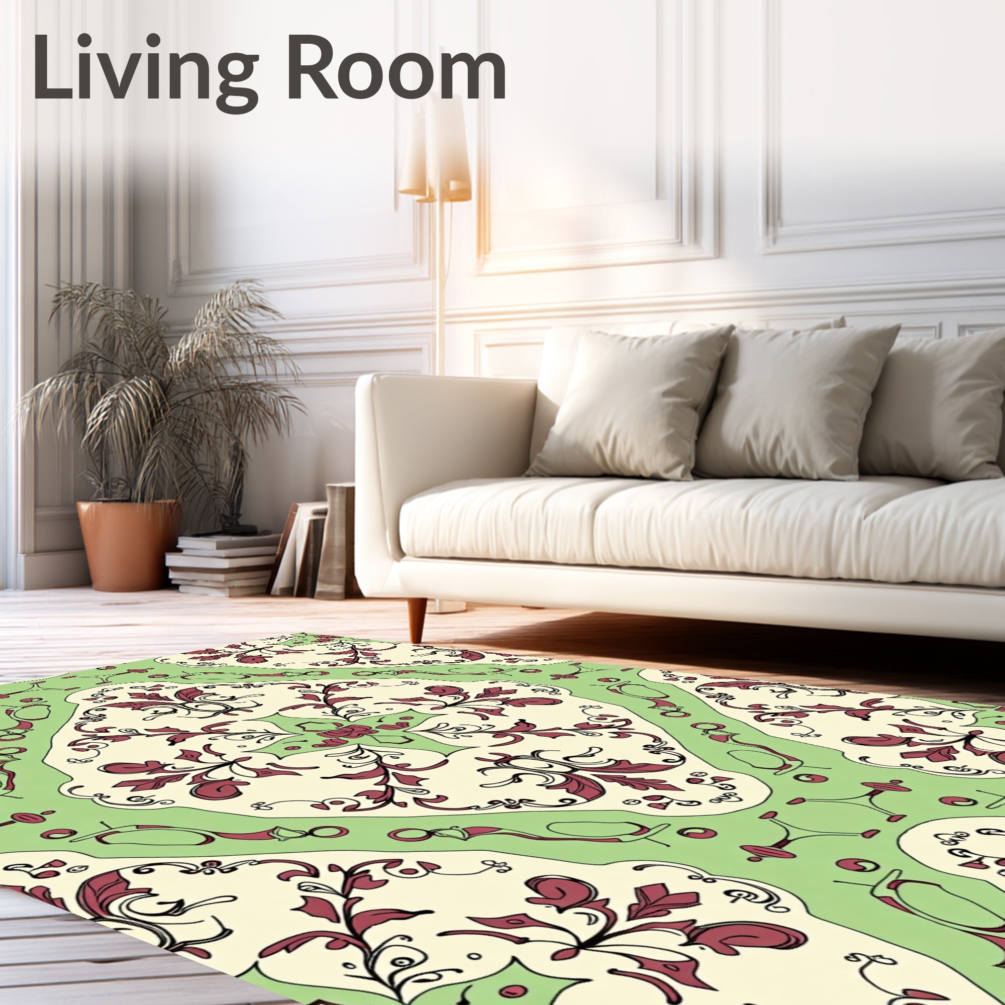 Ornate Red Floral Lattice Cream Rug