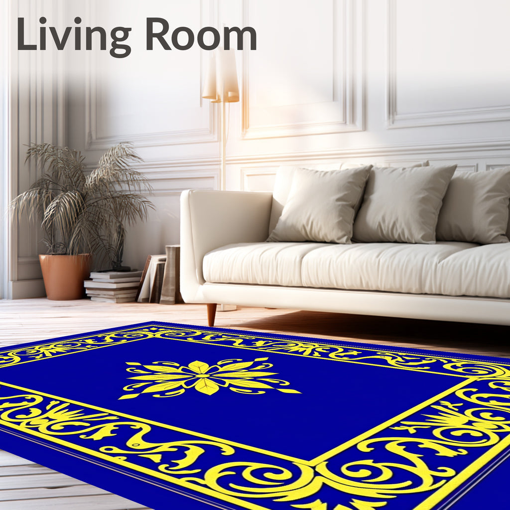 Bold Royal Blue Golden Floral Rug
