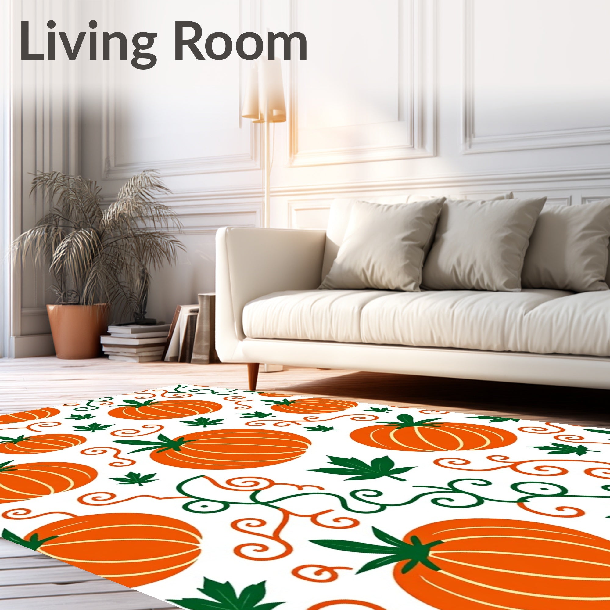 Orange Pumpkin Leaf Swirl Autumn Rug