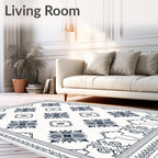 Classic Navy Starburst Floral Border Rug