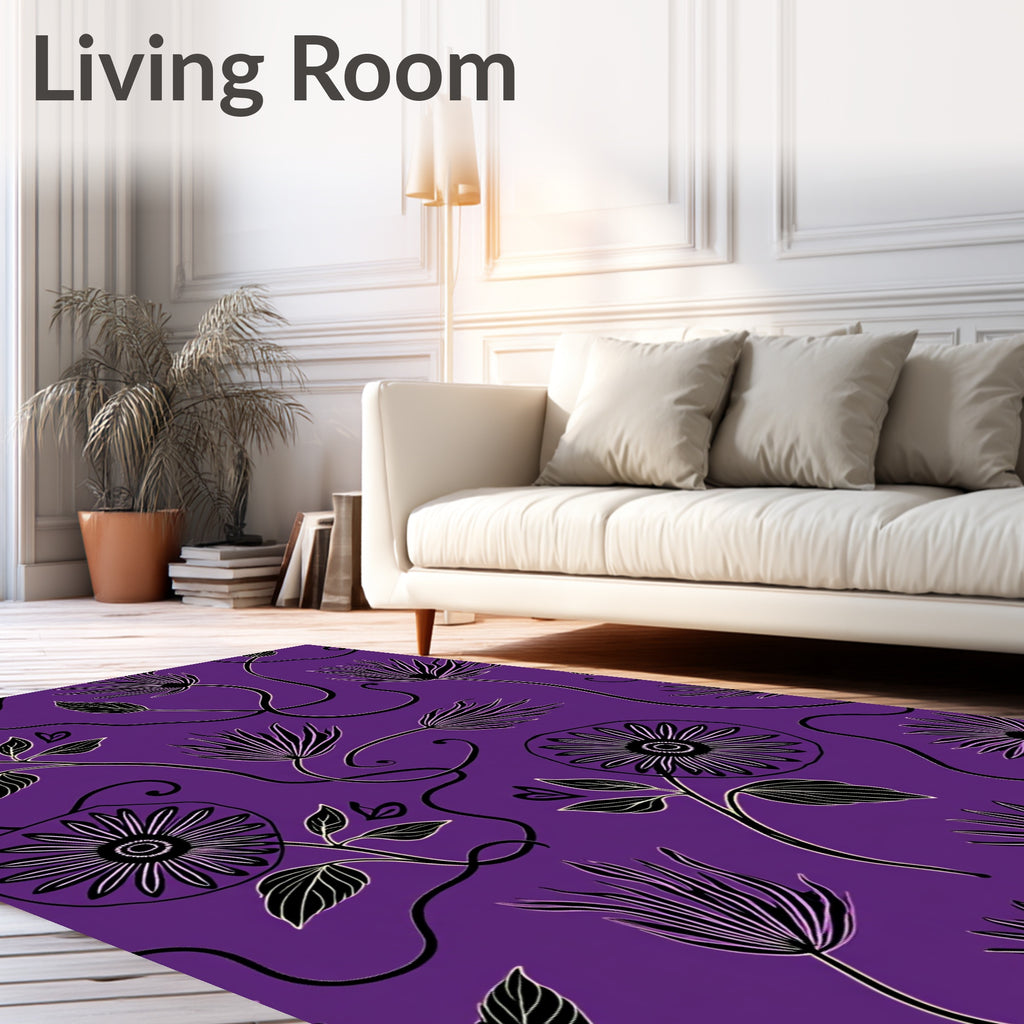 Purple Floral Vine Outline Rug