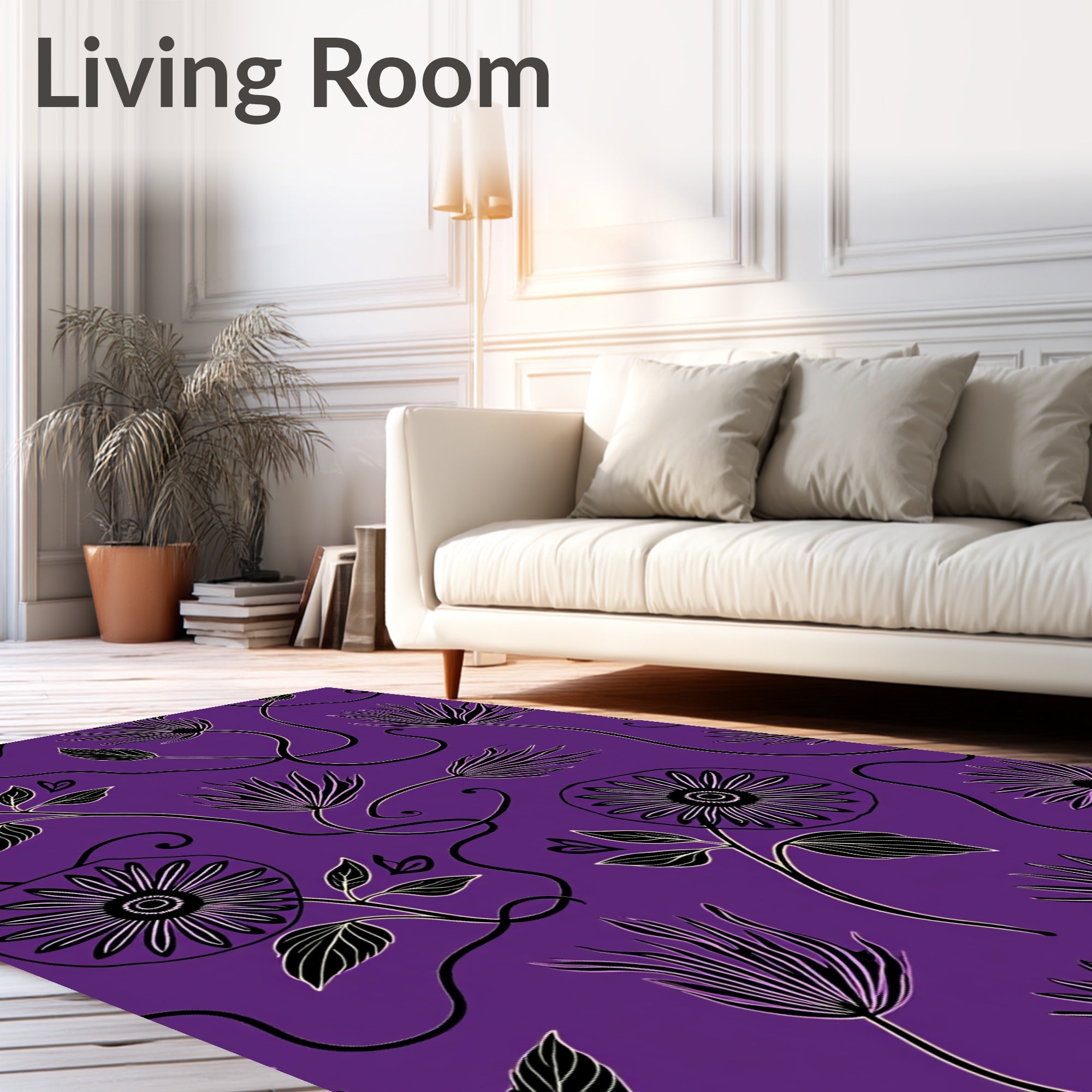 Purple Floral Vine Outline Rug