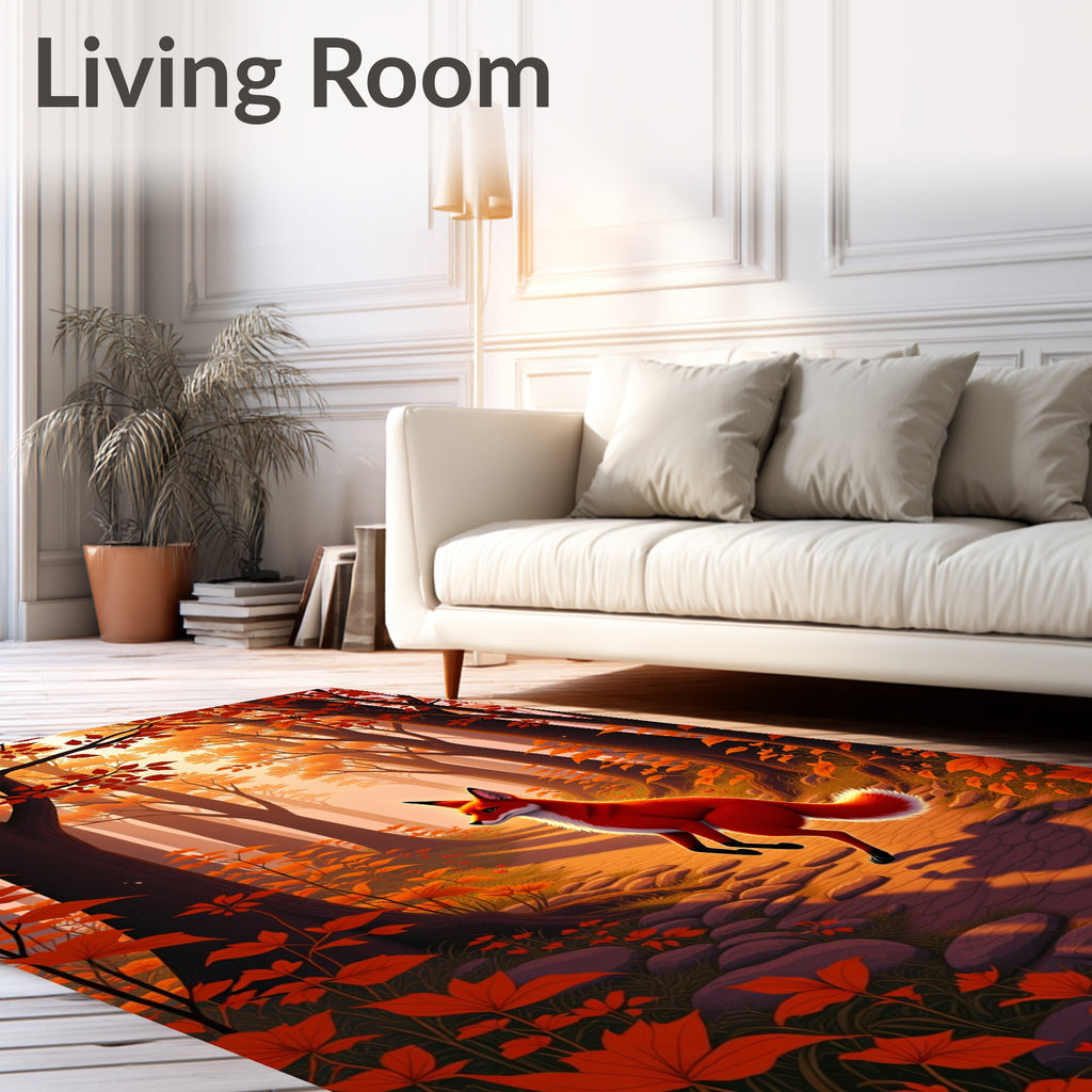 Orange Fox Autumn Forest Path Rug