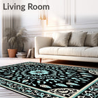 Art Nouveau Teal Floral Centerpiece Rug