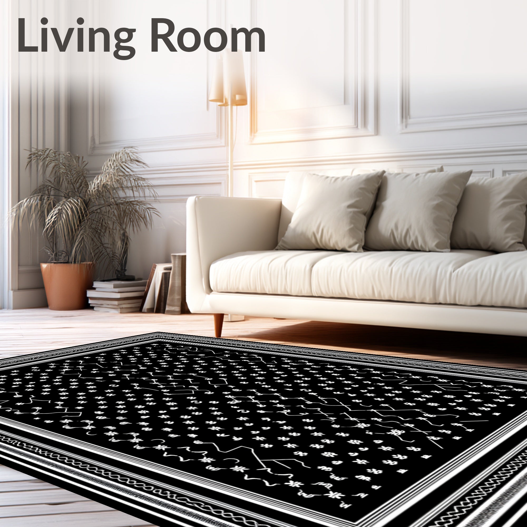 Black White Folk Art Figures Rug