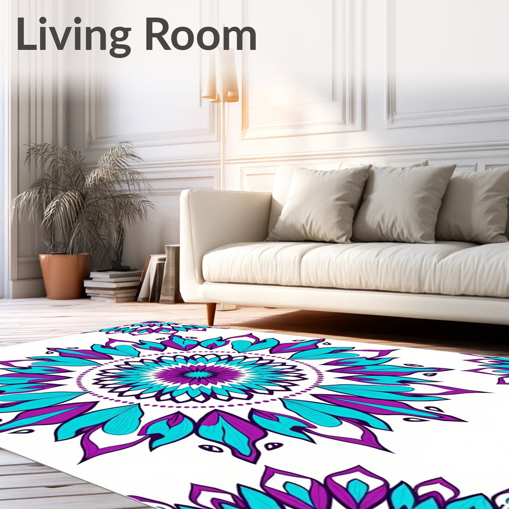 Vibrant Teal Purple Medallion Mandala Rug