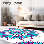 Vibrant Teal Purple Medallion Mandala Rug